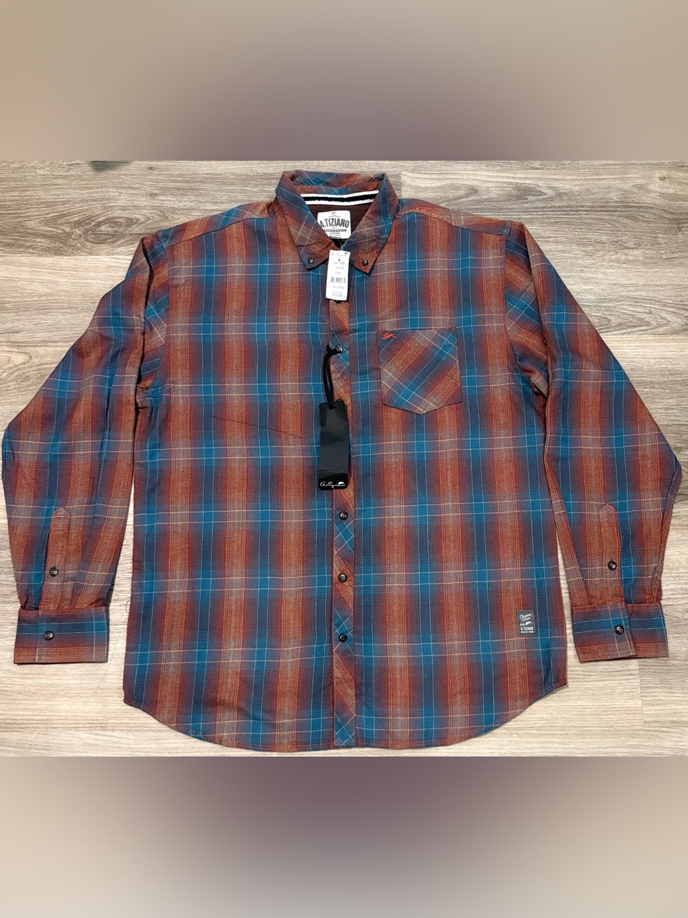 A. Tiziano Mens Plaid Button Down Shirt 3XL Long Sleeve Cotton Rust MSRP $78 NWT